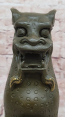 Asian Food Dog Lion Guardian Beast Bronze on Marble Base