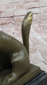Asian Food Dog Lion Guardian Beast Bronze on Marble Base
