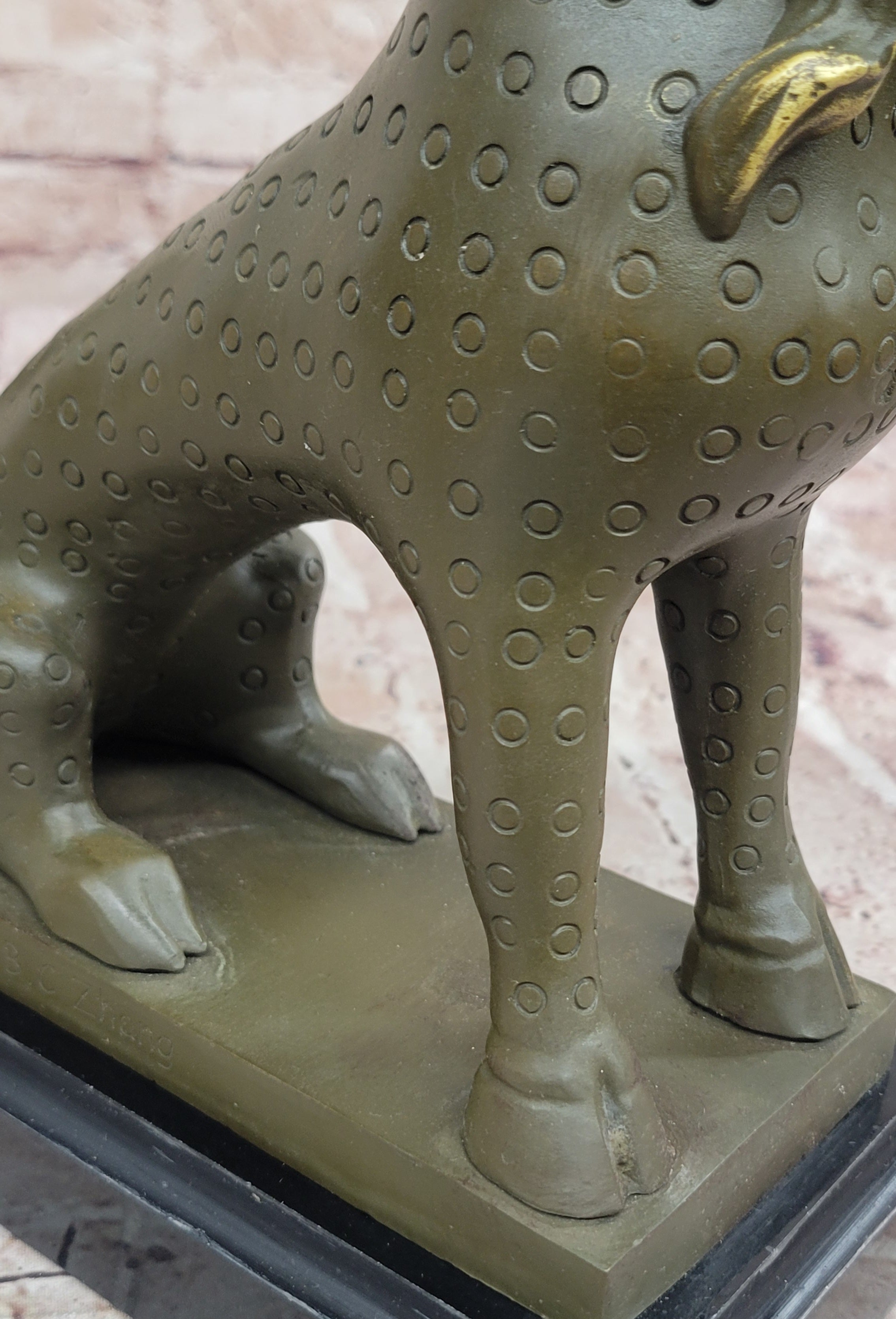 Asian Food Dog Lion Guardian Beast Bronze on Marble Base
