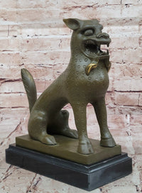 Asian Food Dog Lion Guardian Beast Bronze on Marble Base