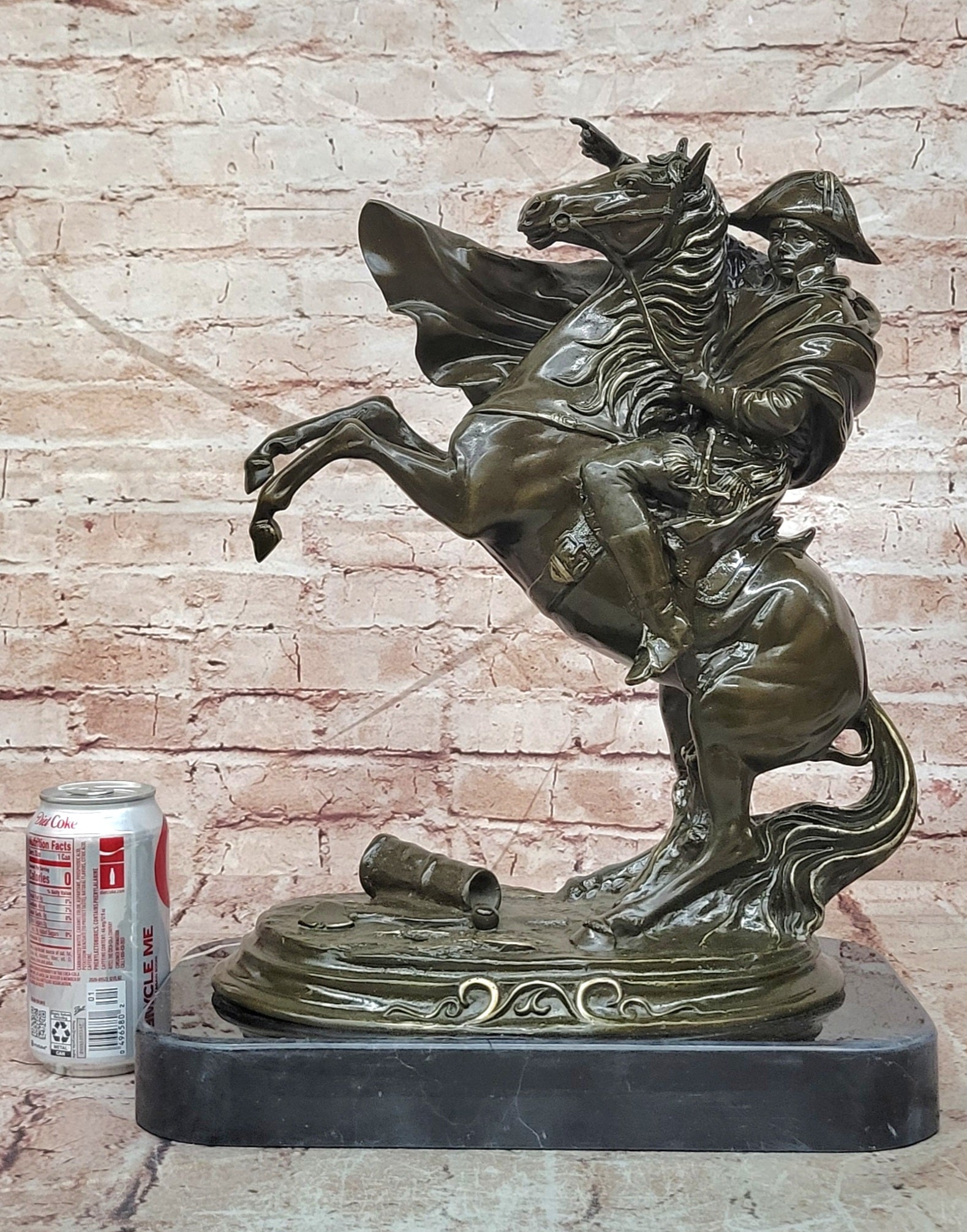 Napoleon Bonaparte Bronze Sculpture: Signed Claude Equestrian Statue on Marble