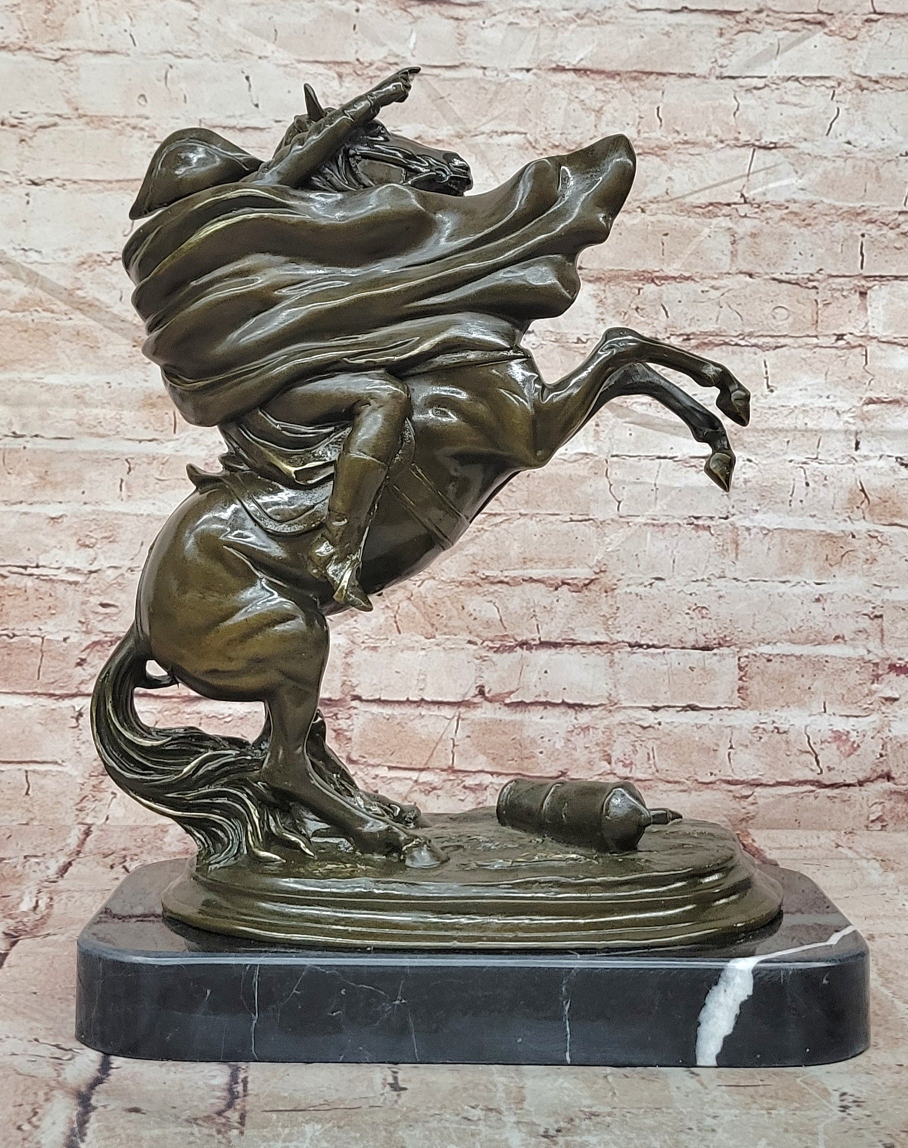 Napoleon Bonaparte Bronze Sculpture: Signed Claude Equestrian Statue on Marble
