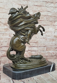 Napoleon Bonaparte Bronze Sculpture: Signed Claude Equestrian Statue on Marble