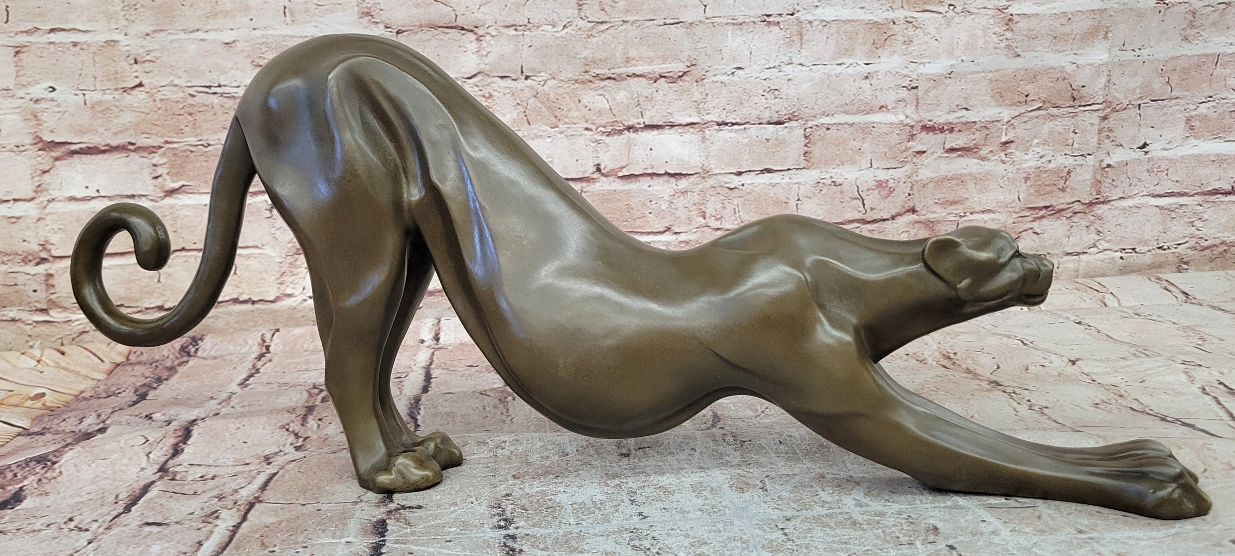 Stretching Panther Cougar in an Art Deco Style Bronze Sculpture by Henry Moore
