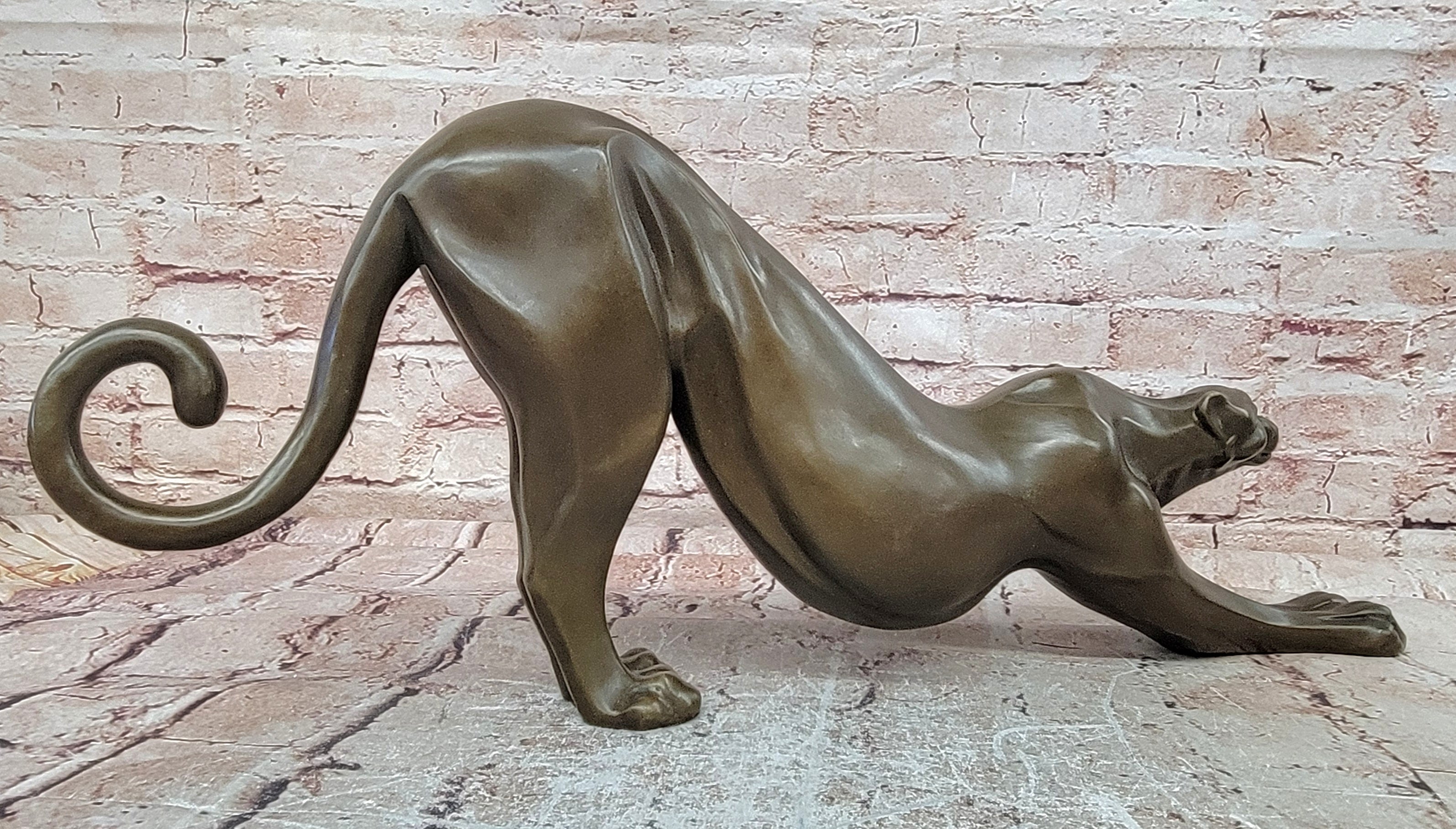 Stretching Panther Cougar in an Art Deco Style Bronze Sculpture by Henry Moore