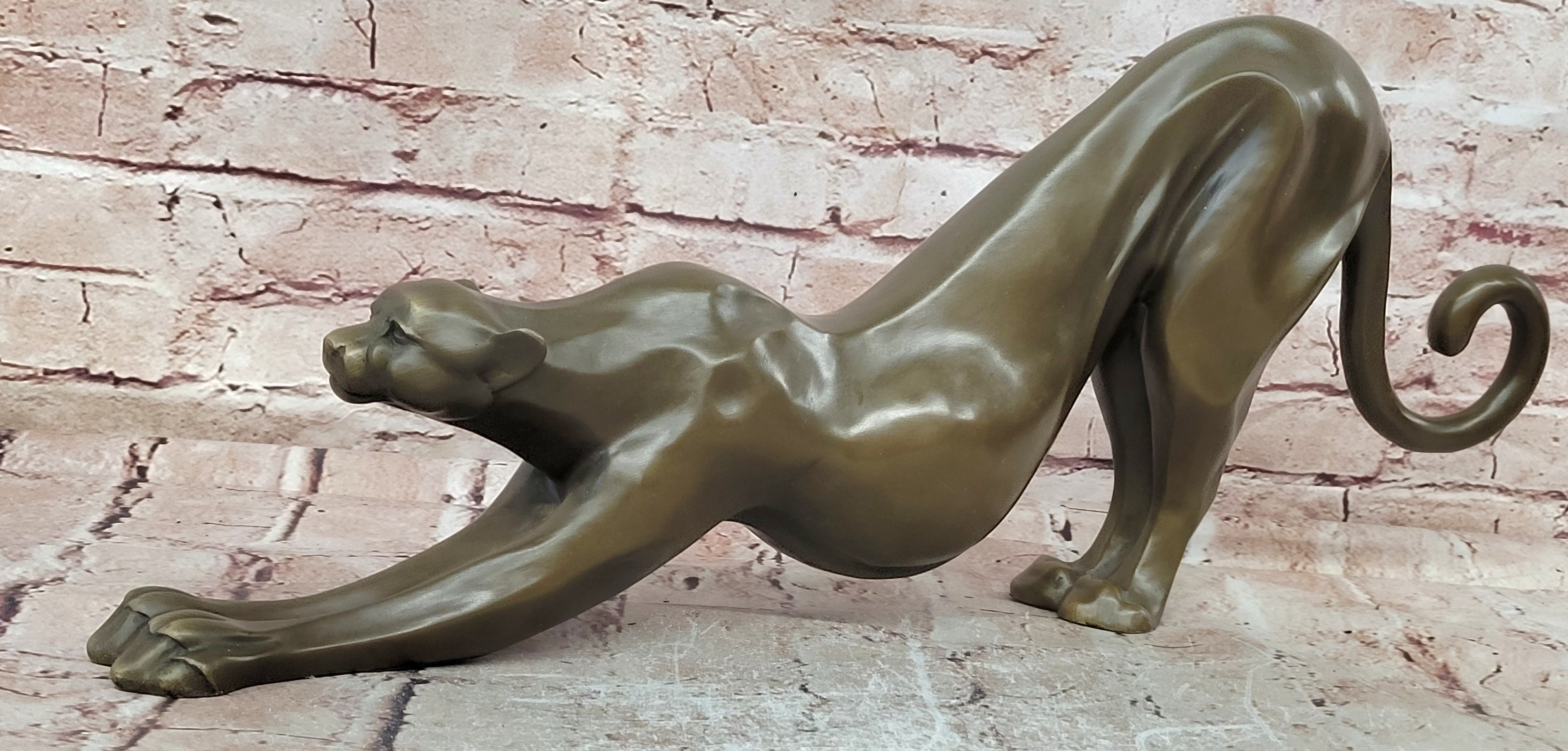 Stretching Panther Cougar in an Art Deco Style Bronze Sculpture by Henry Moore