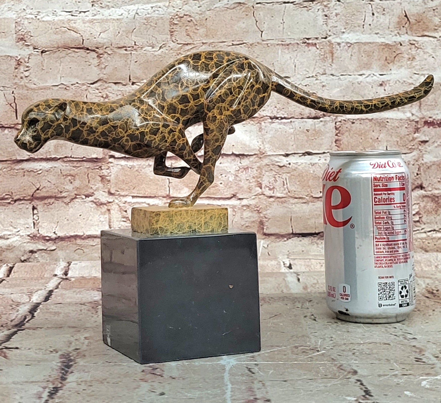 Bronze Sculpture of Running Cougar, Modern Patina