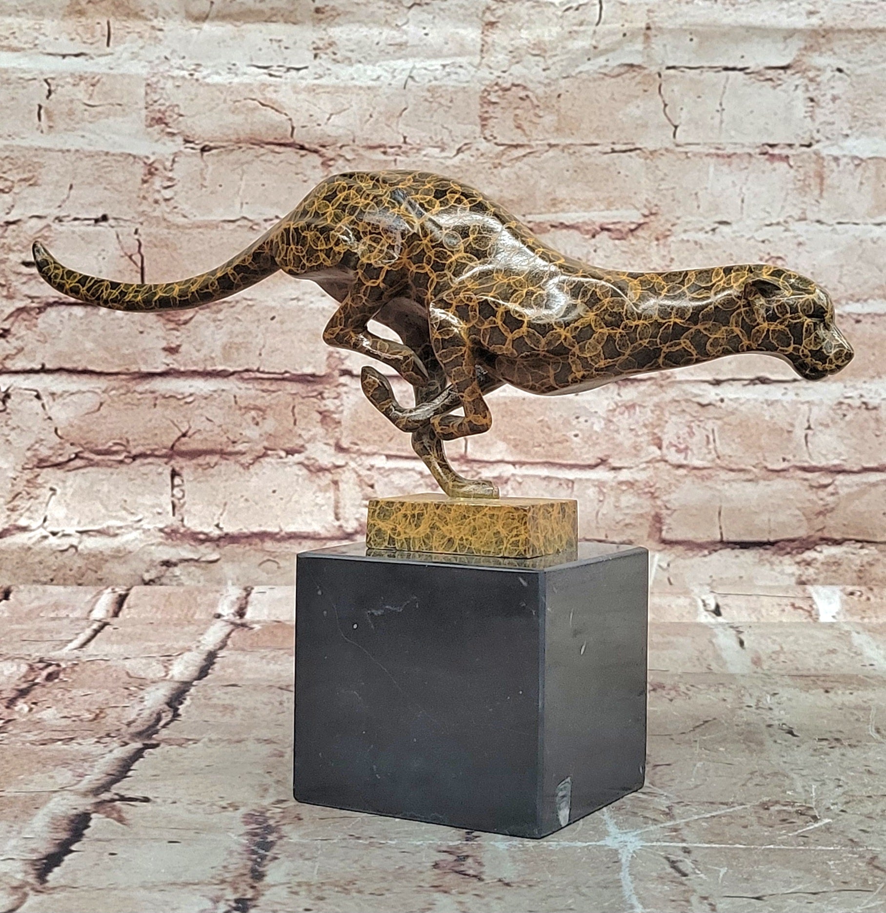 Bronze Sculpture of Running Cougar, Modern Patina