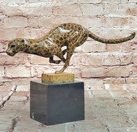 Bronze Sculpture of Running Cougar, Modern Patina