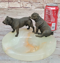 Bronze Bulldog & Pug Dog on Marble - Soap Dish Ashtray