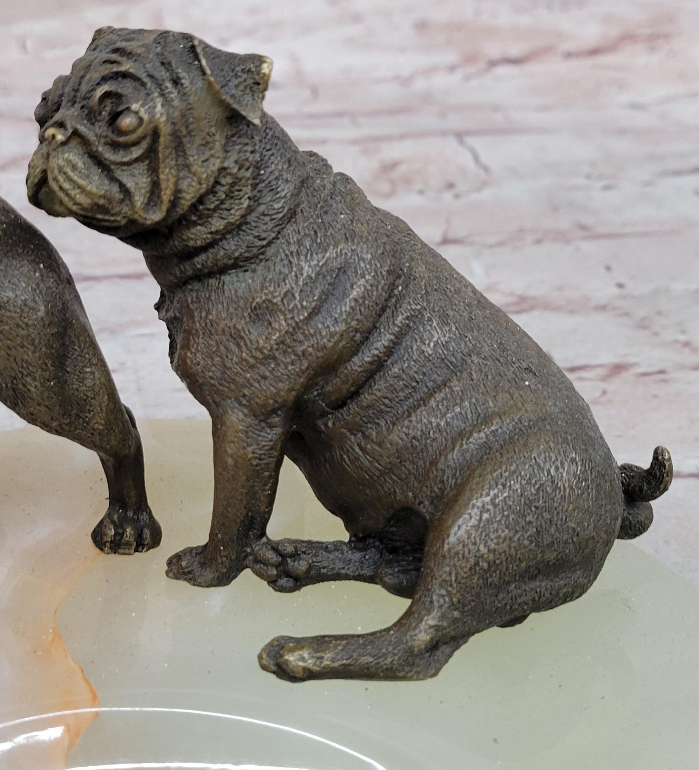 Bronze Bulldog & Pug Dog on Marble - Soap Dish Ashtray