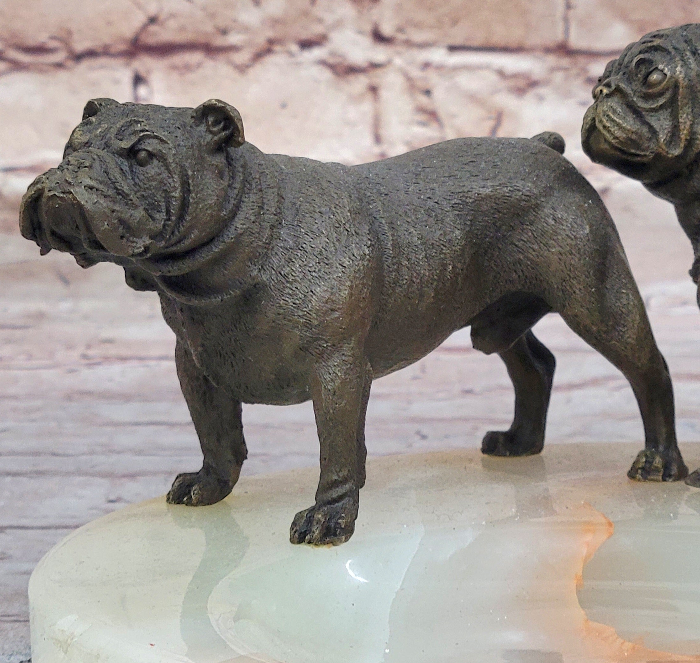 Bronze Bulldog & Pug Dog on Marble - Soap Dish Ashtray