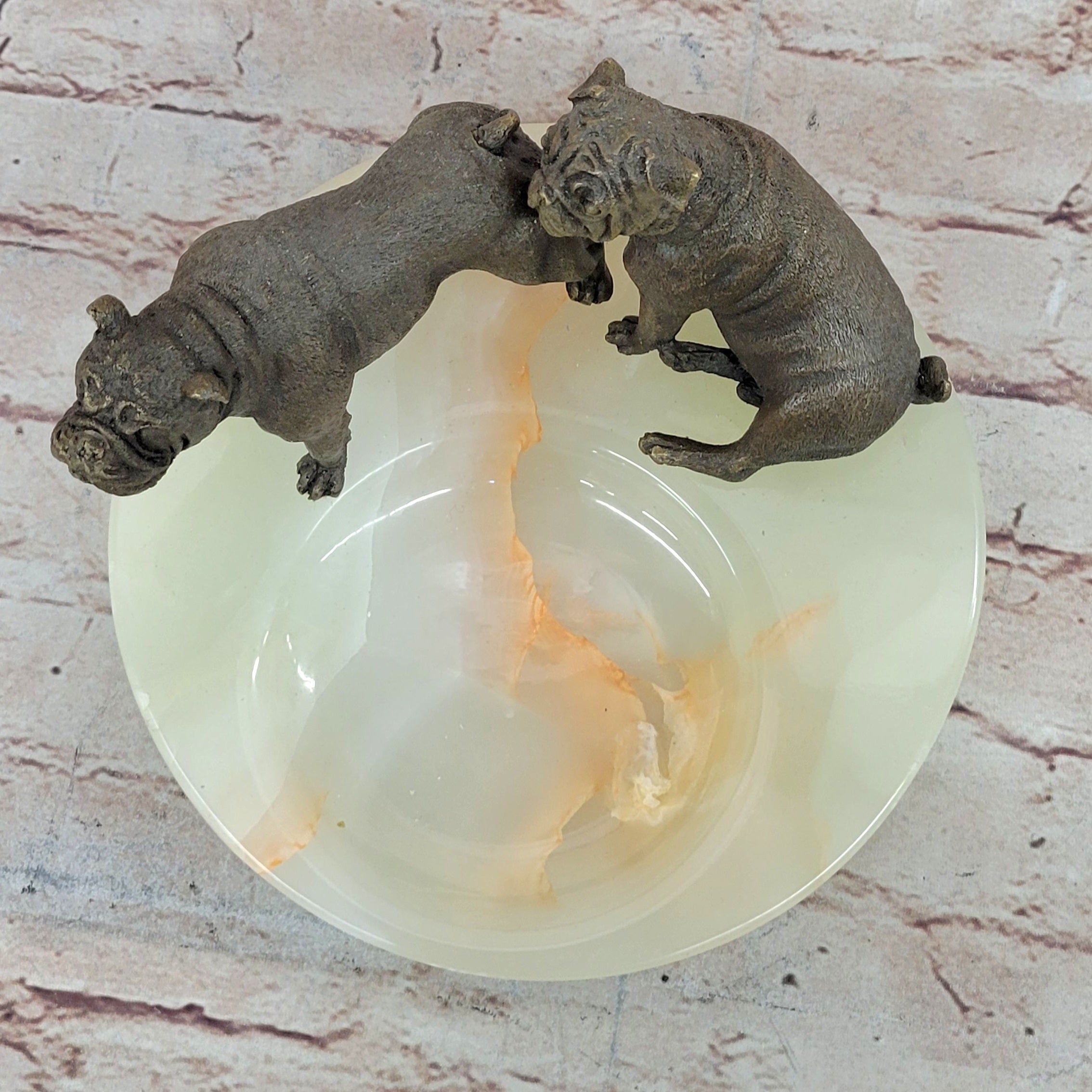Bronze Bulldog & Pug Dog on Marble - Soap Dish Ashtray