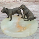 Bronze Bulldog & Pug Dog on Marble - Soap Dish Ashtray
