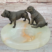 Bronze Bulldog & Pug Dog on Marble - Soap Dish Ashtray