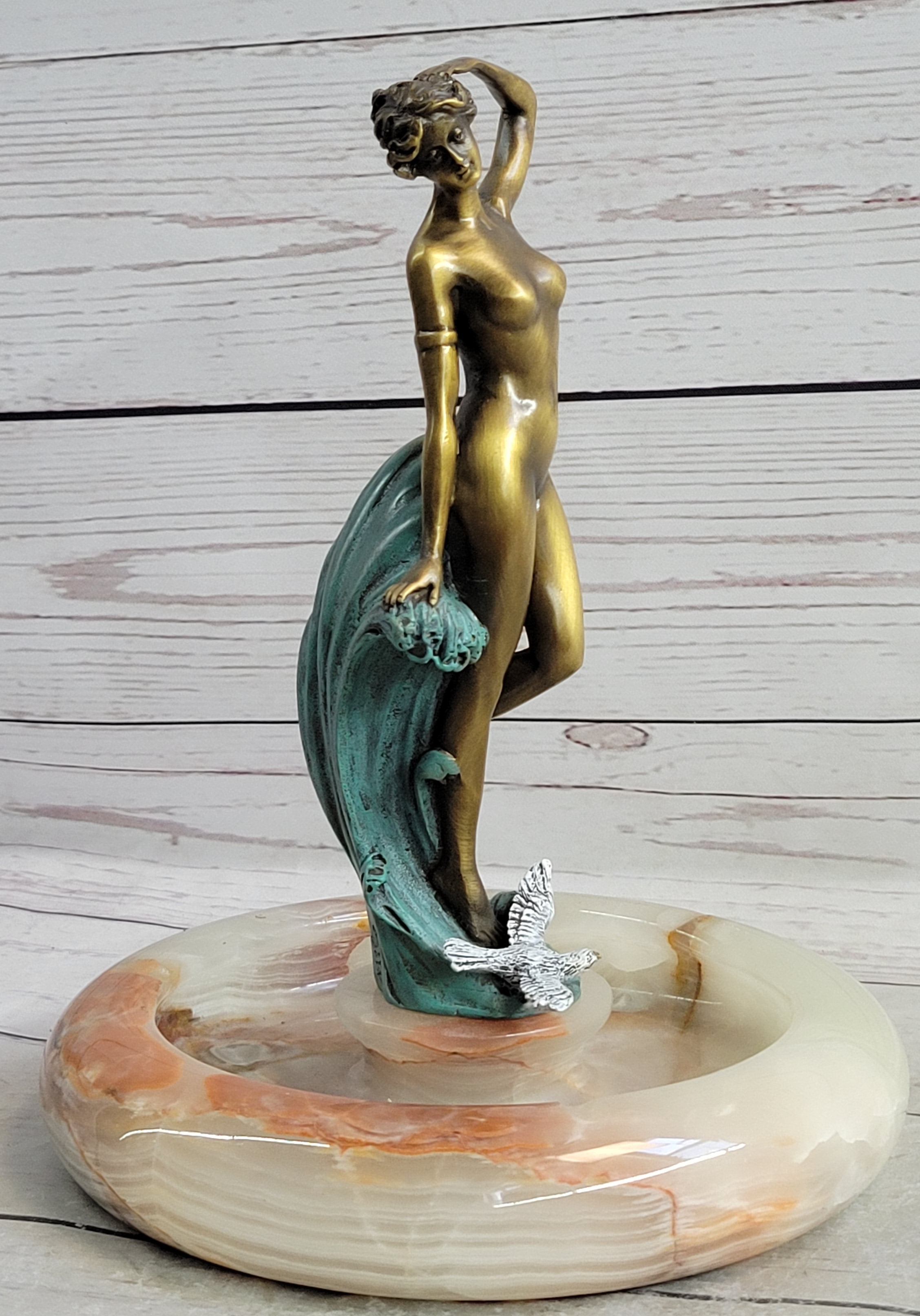Signed Original Artwork by Milo Nude Woman Girl Genuine Bronze Ashtray Sculpture