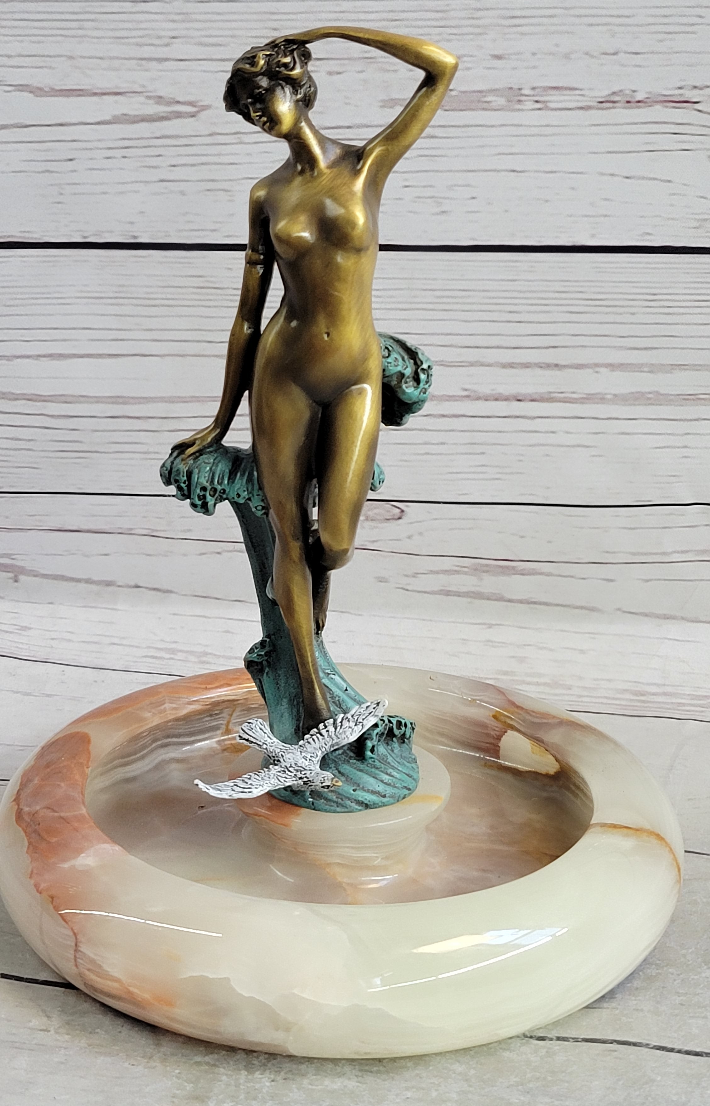 Signed Original Artwork by Milo Nude Woman Girl Genuine Bronze Ashtray Sculpture