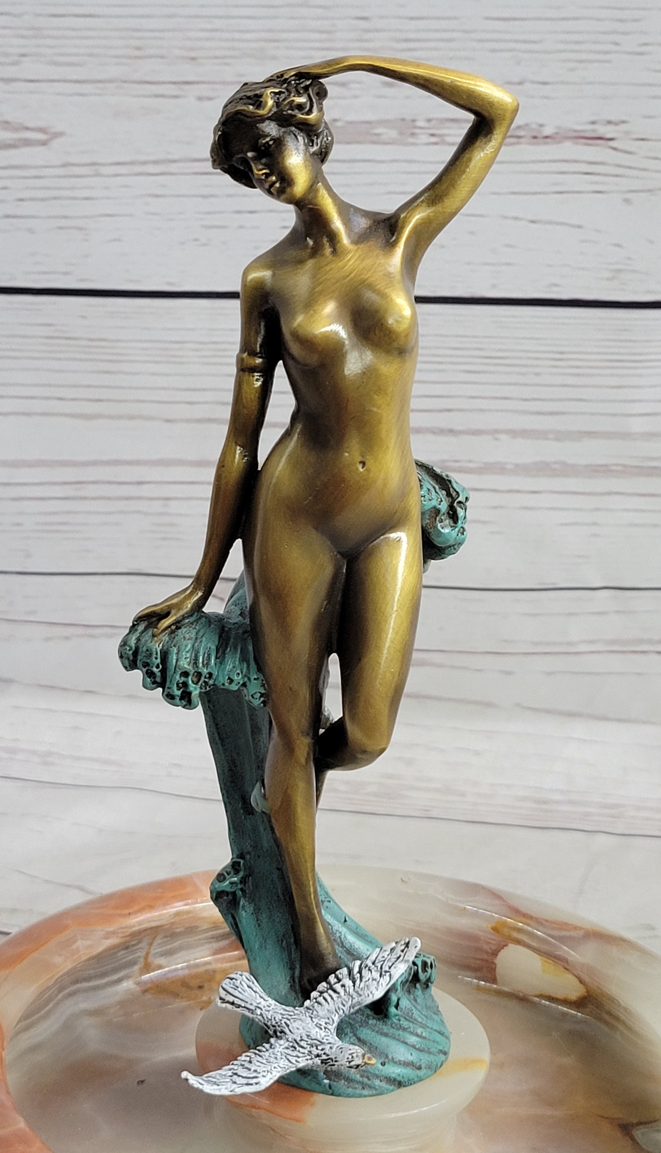 Signed Original Artwork by Milo Nude Woman Girl Genuine Bronze Ashtray Sculpture