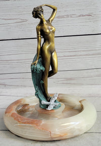 Signed Original Artwork by Milo Nude Woman Girl Genuine Bronze Ashtray Sculpture