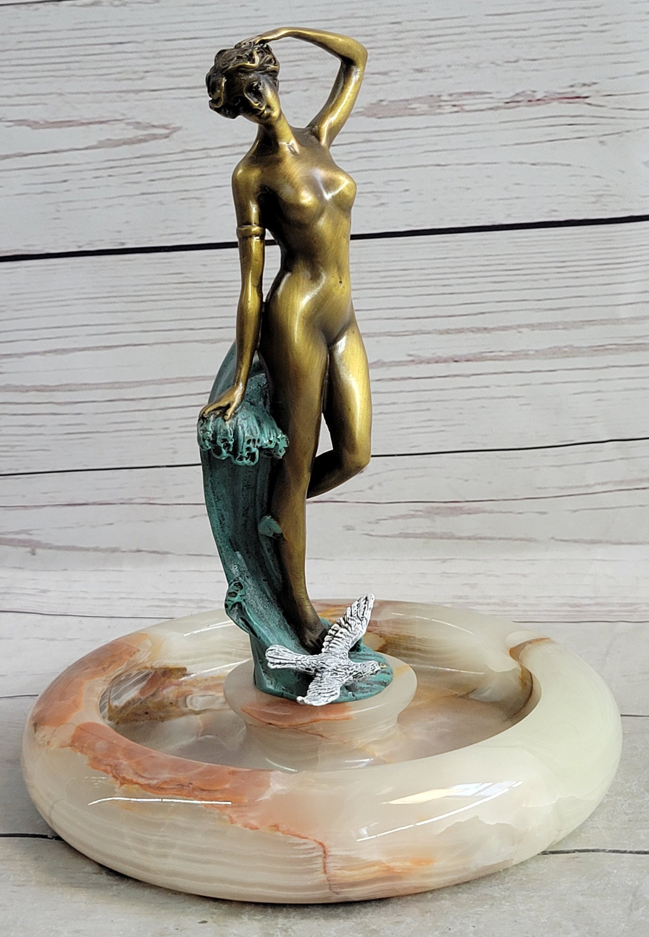 Signed Original Artwork by Milo Nude Woman Girl Genuine Bronze Ashtray Sculpture
