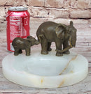 Bronze Metal Elephant Mother & Calf on Marble Ashtray