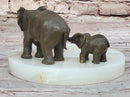 Bronze Metal Elephant Mother & Calf on Marble Ashtray