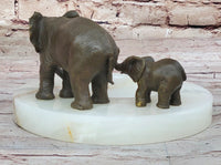 Bronze Metal Elephant Mother & Calf on Marble Ashtray