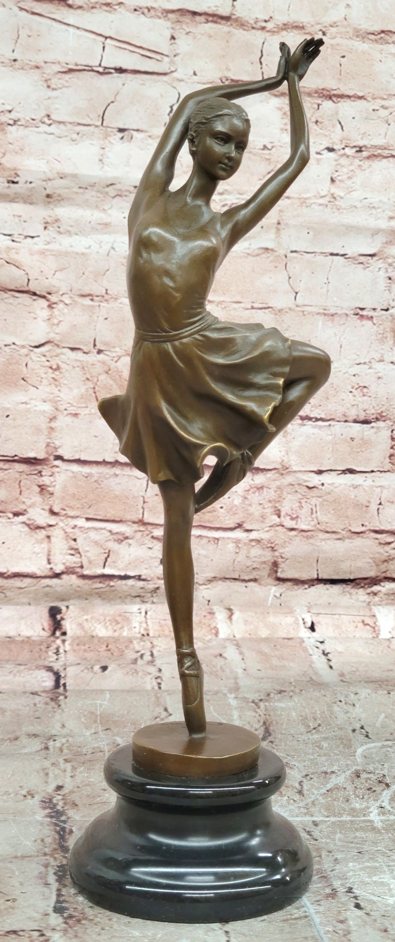 Signed Original Cesaro Ballerina in Pose on Points Bronze Sculpture Figurine