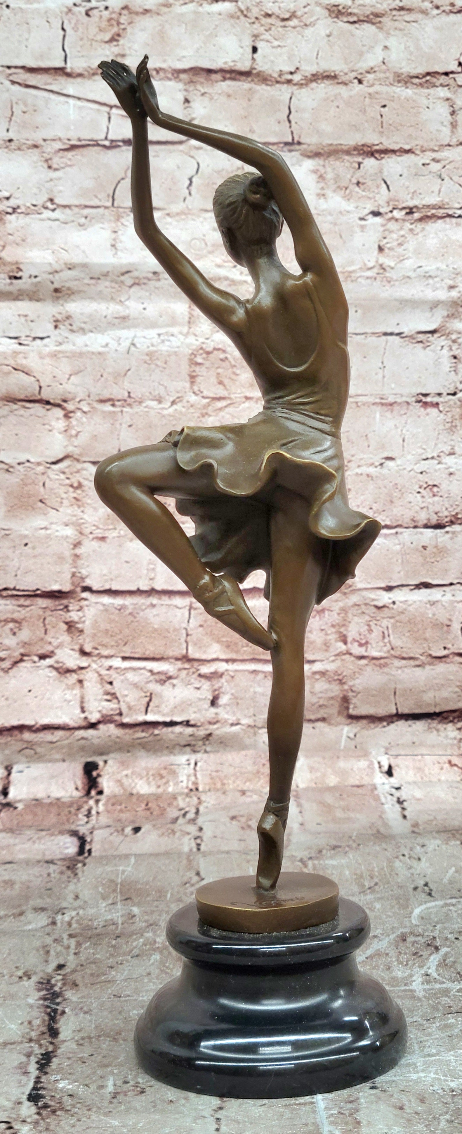 Signed Original Cesaro Ballerina in Pose on Points Bronze Sculpture Figurine