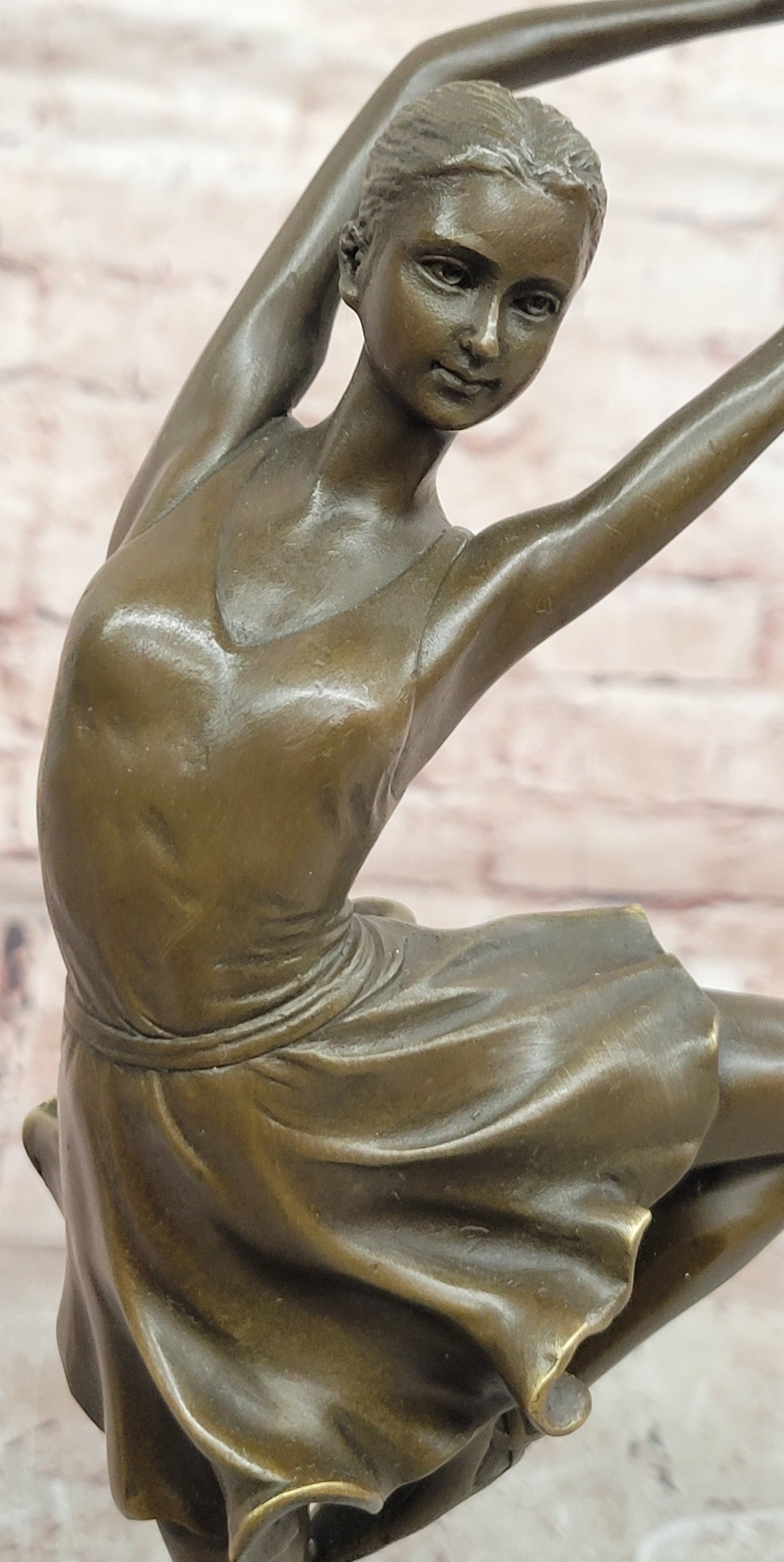 Signed Original Cesaro Ballerina in Pose on Points Bronze Sculpture Figurine