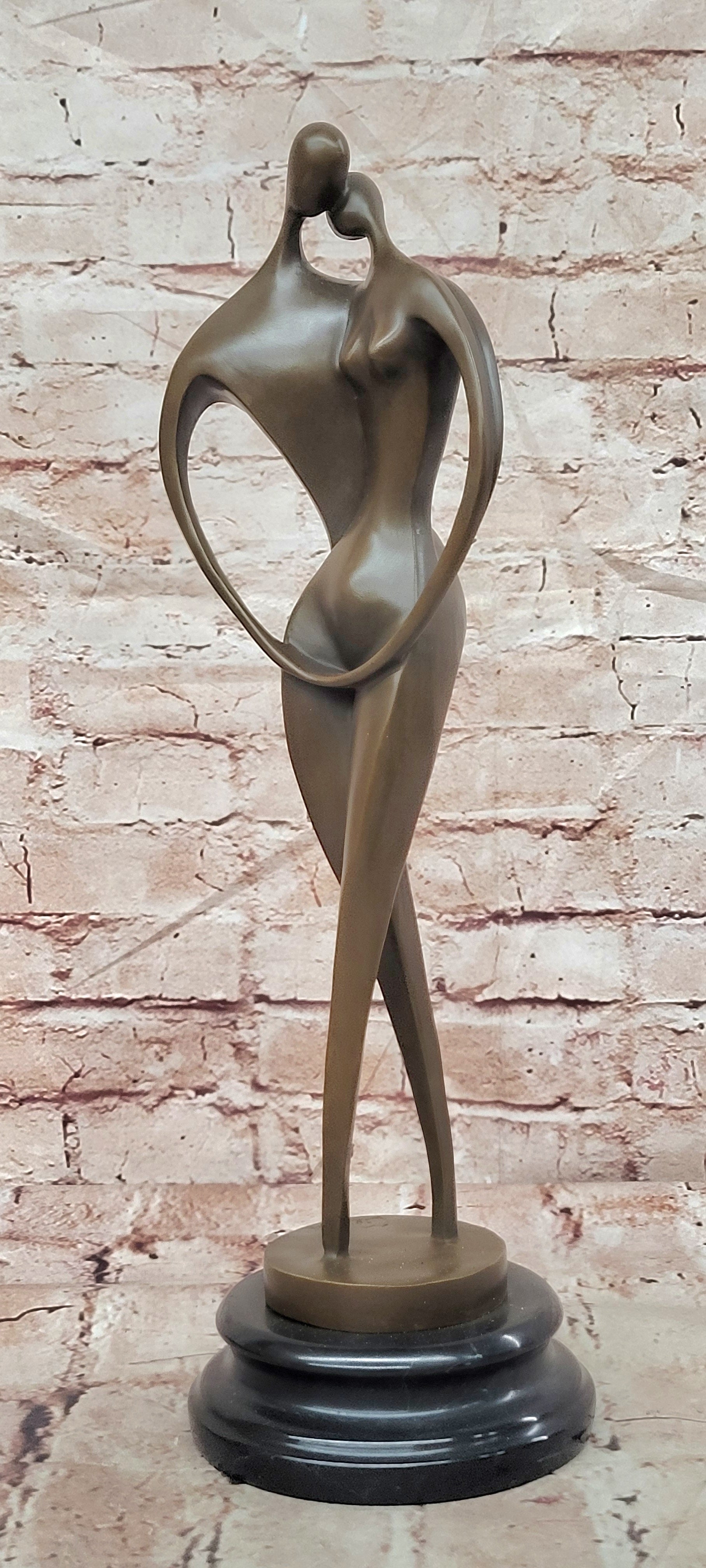 Signed Original Milo Bronze Lovers Sculpture Modernist Abstract Kissing Couple