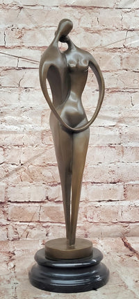Signed Original Milo Bronze Lovers Sculpture Modernist Abstract Kissing Couple