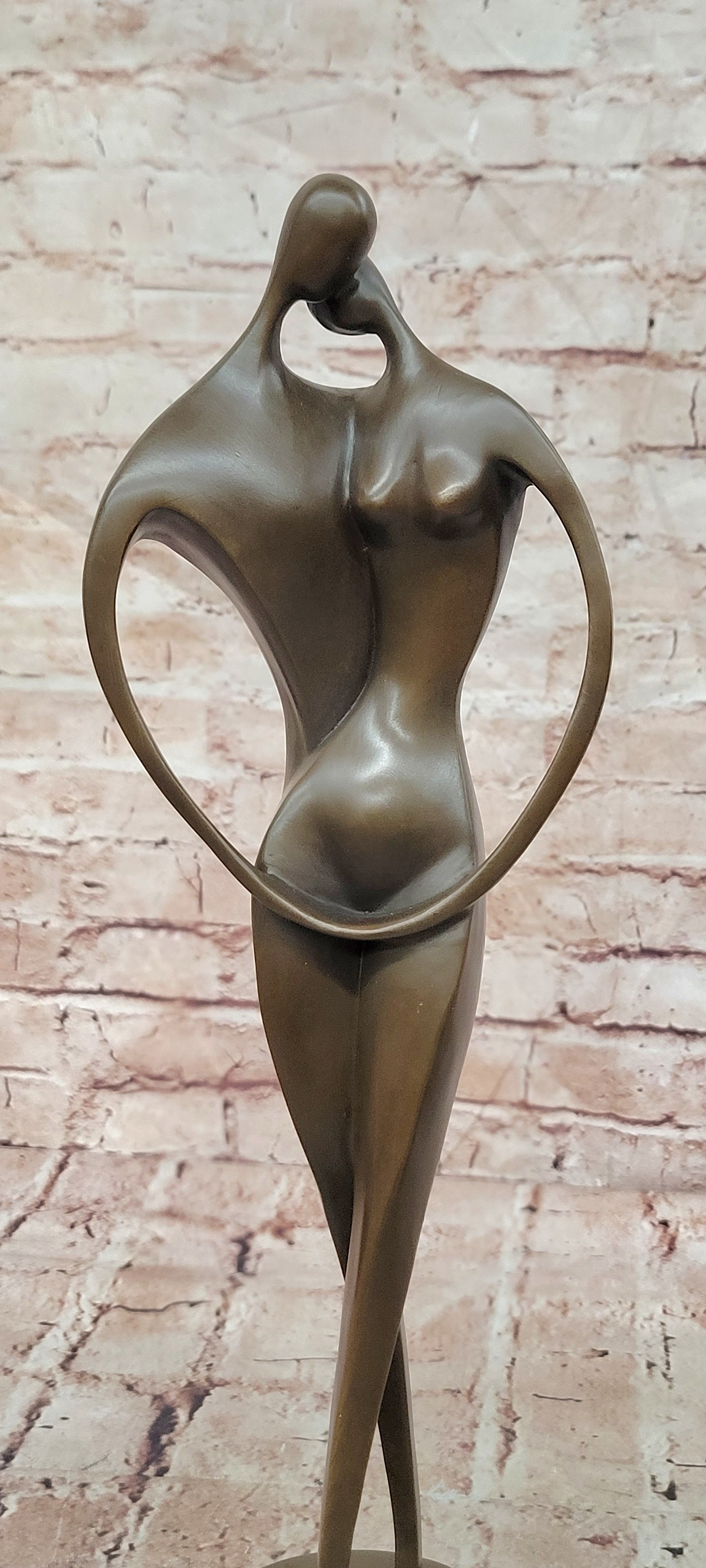 Signed Original Milo Bronze Lovers Sculpture Modernist Abstract Kissing Couple