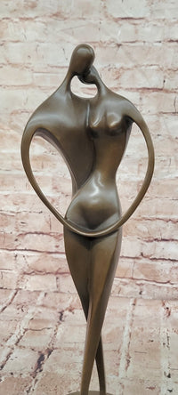 Signed Original Milo Bronze Lovers Sculpture Modernist Abstract Kissing Couple