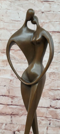 Signed Original Milo Bronze Lovers Sculpture Modernist Abstract Kissing Couple