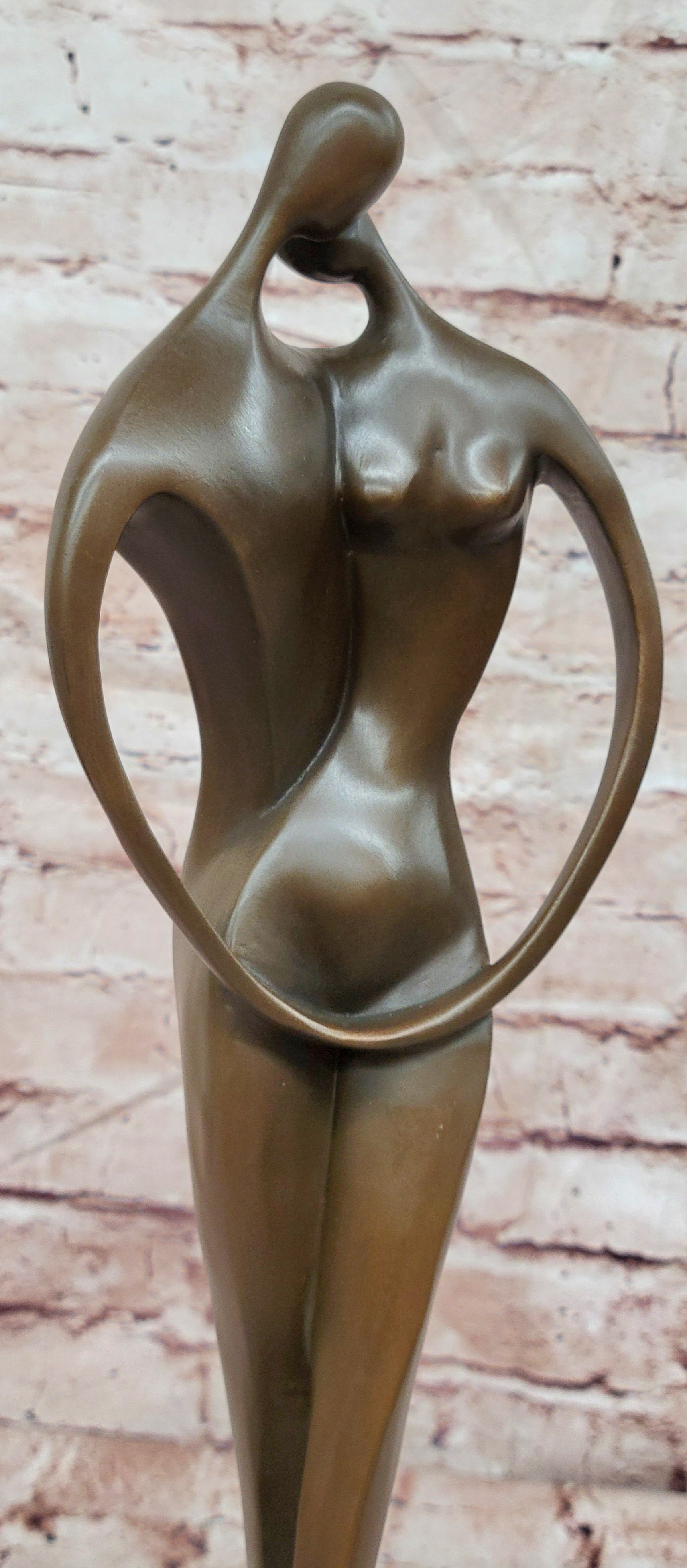 Signed Original Milo Bronze Lovers Sculpture Modernist Abstract Kissing Couple