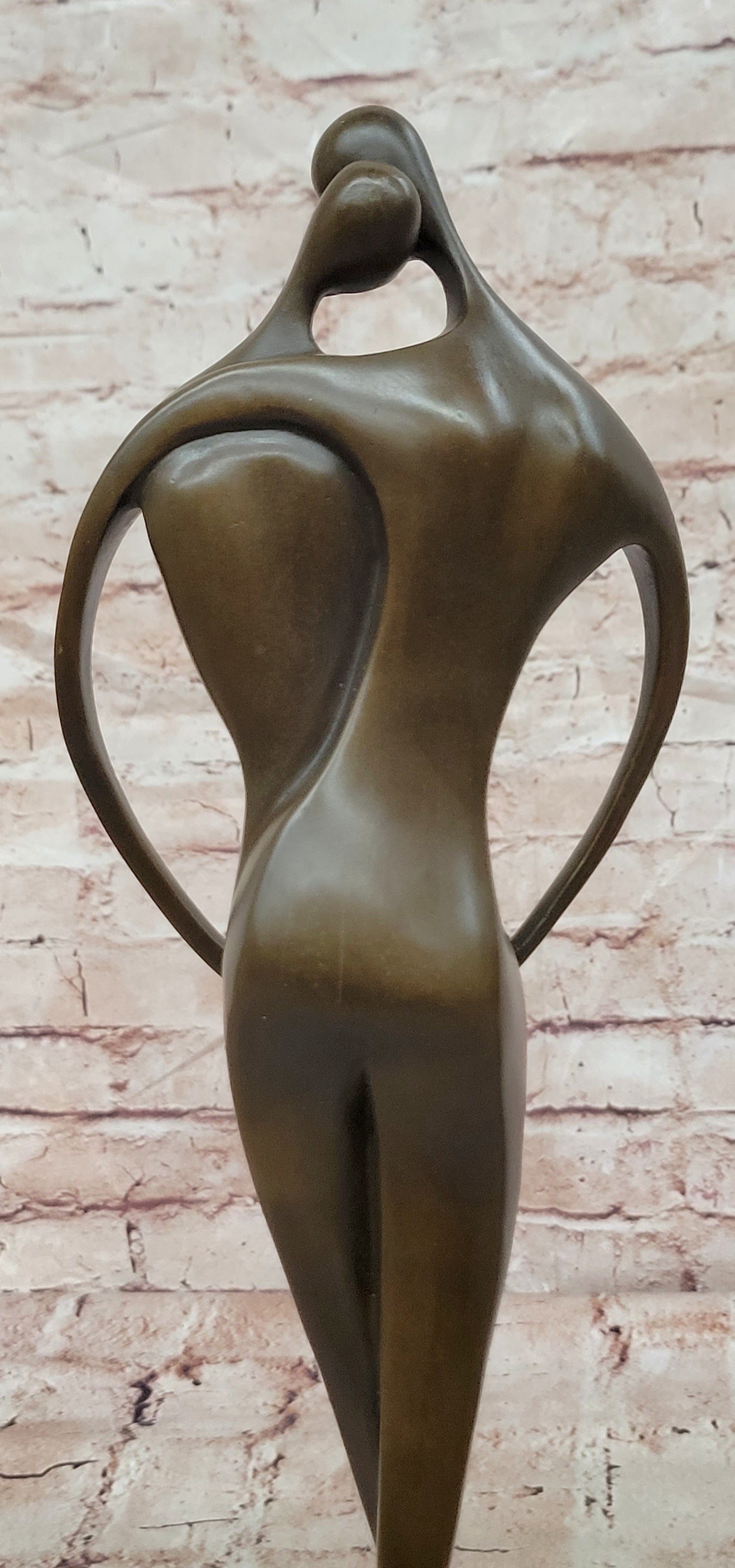 Signed Original Milo Bronze Lovers Sculpture Modernist Abstract Kissing Couple