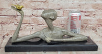 Signed Abstract Modern Art Female Woman Girl Bronze Sculpture Special Patina