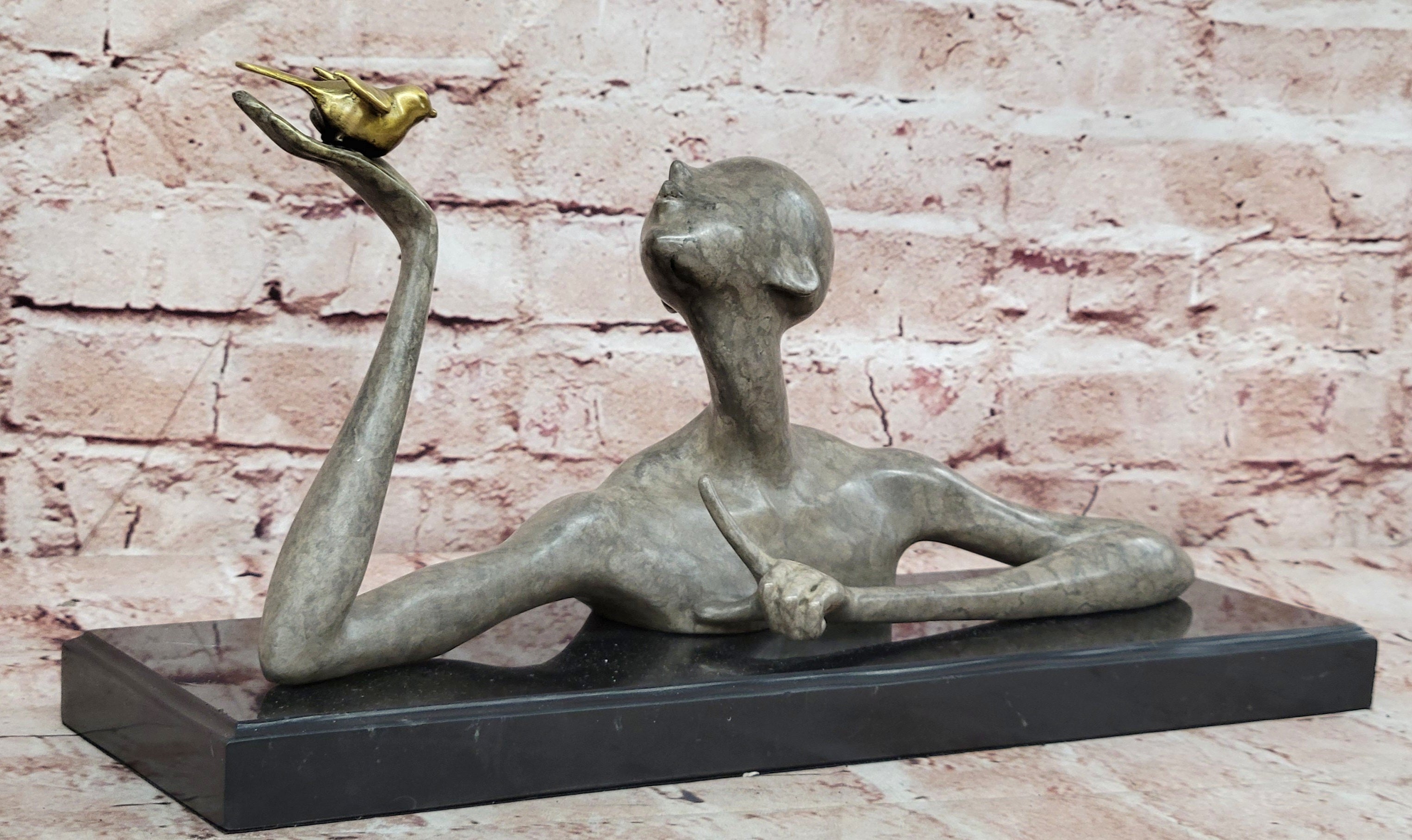 Signed Abstract Modern Art Female Woman Girl Bronze Sculpture Special Patina