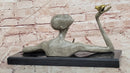 Signed Abstract Modern Art Female Woman Girl Bronze Sculpture Special Patina