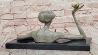 Signed Abstract Modern Art Female Woman Girl Bronze Sculpture Special Patina