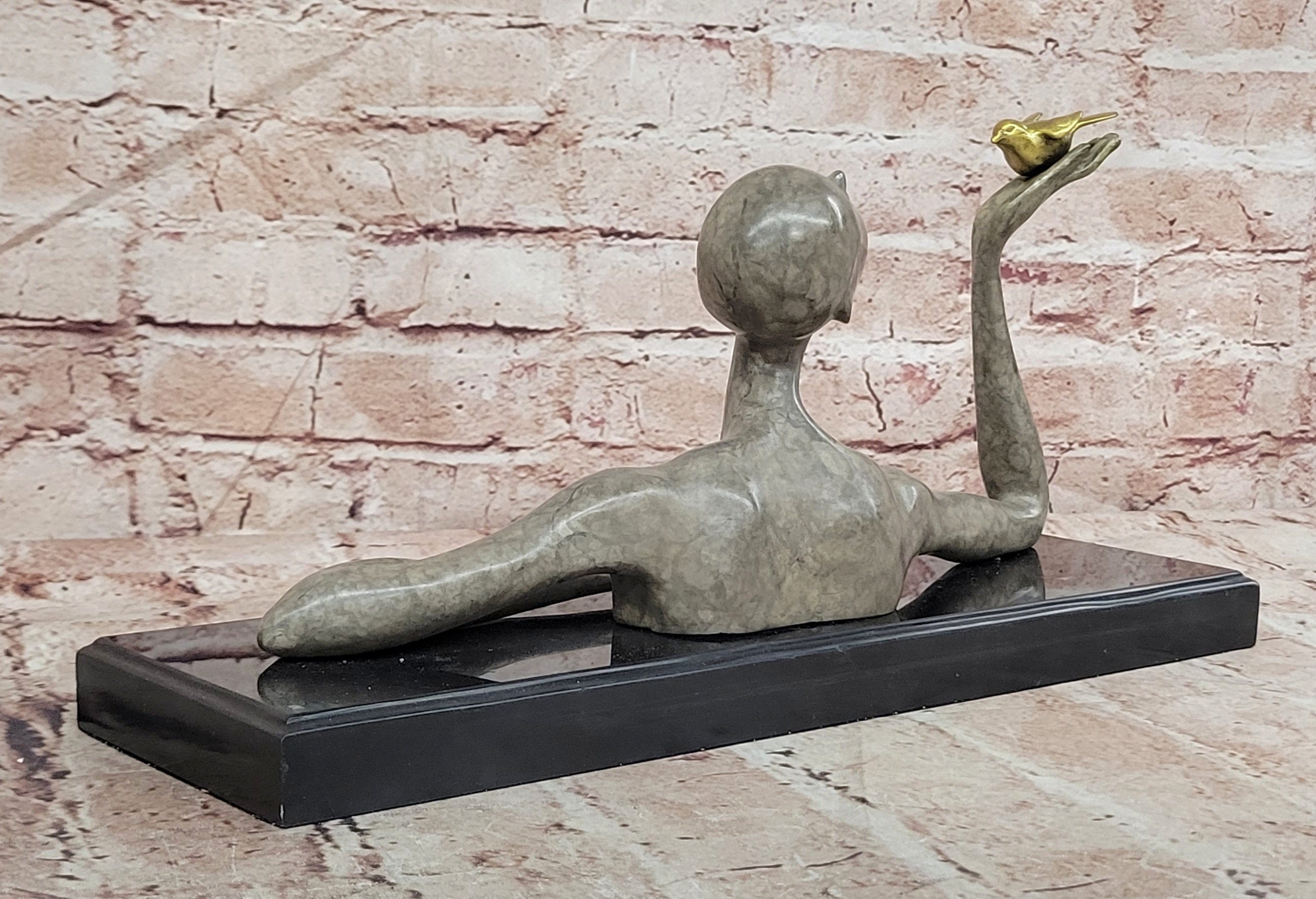 Signed Abstract Modern Art Female Woman Girl Bronze Sculpture Special Patina