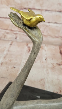 Signed Abstract Modern Art Female Woman Girl Bronze Sculpture Special Patina
