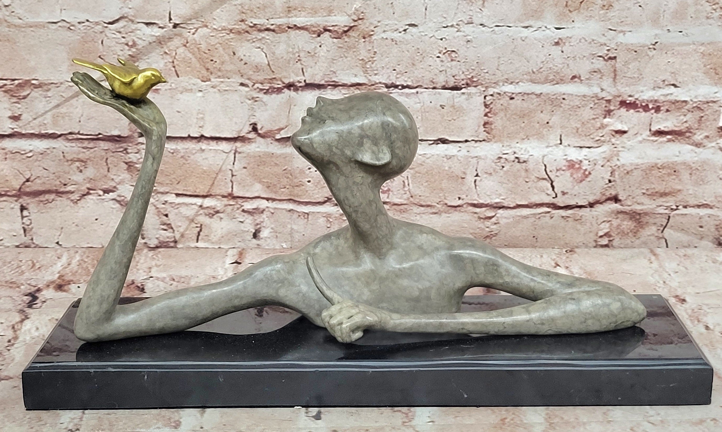 Signed Abstract Modern Art Female Woman Girl Bronze Sculpture Special Patina