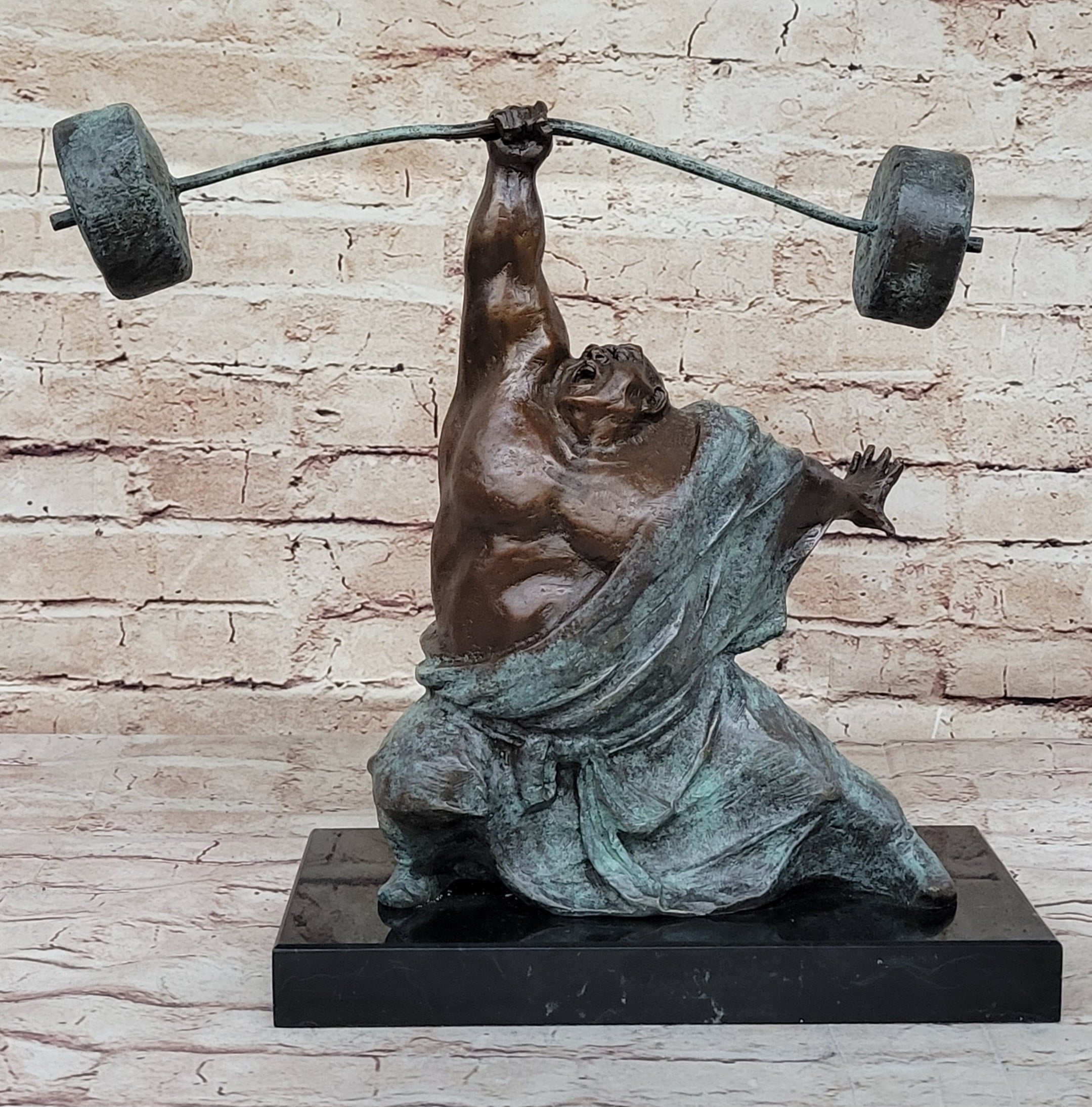 Abstract Weightlifter Bronze Sculpture by Milo