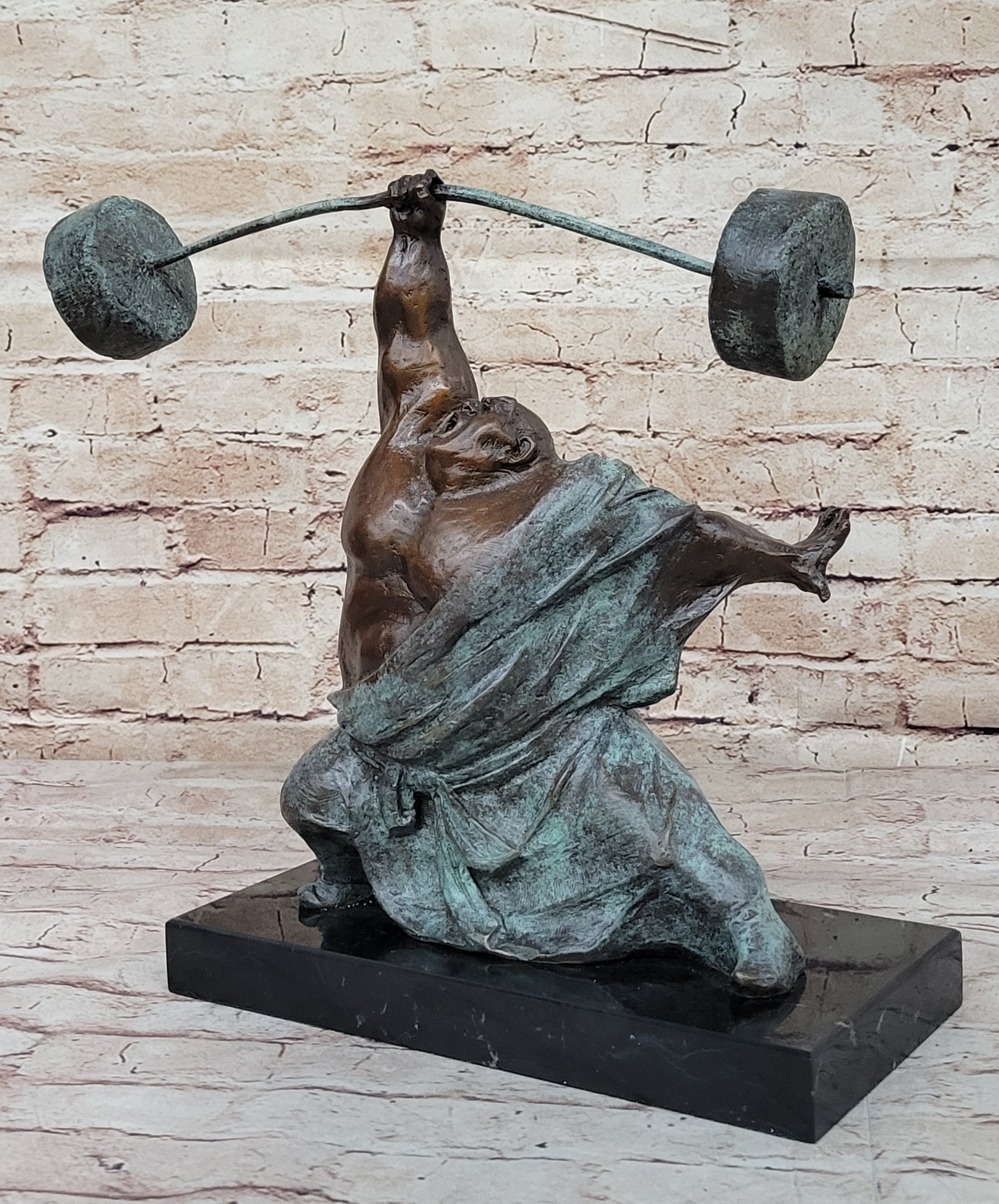 Abstract Weightlifter Bronze Sculpture by Milo