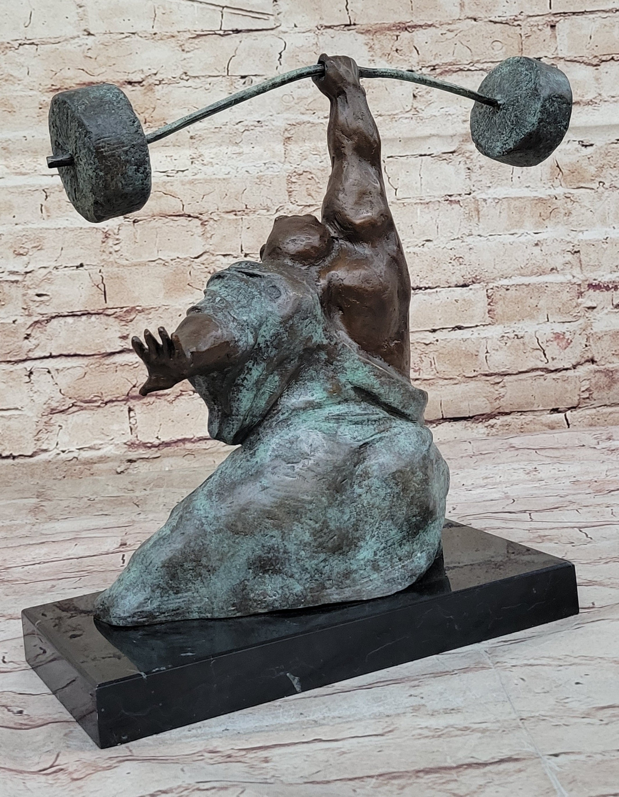 Abstract Weightlifter Bronze Sculpture by Milo