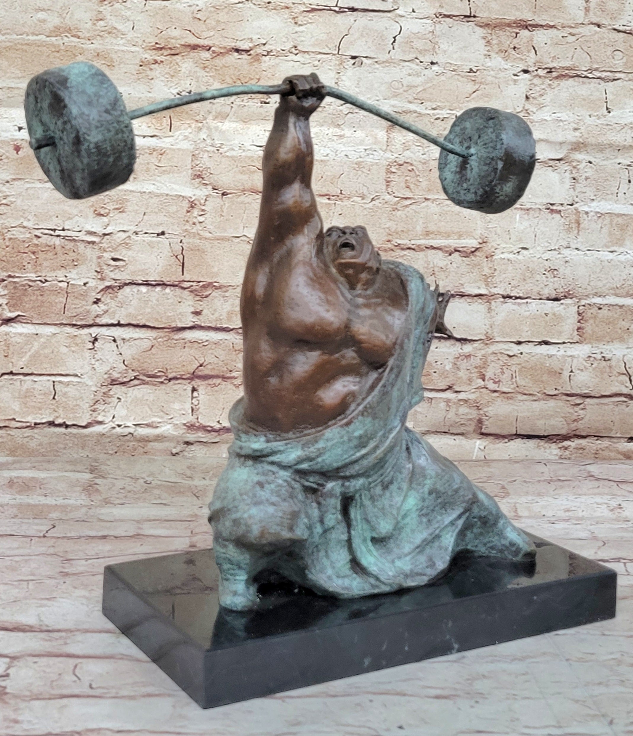 Abstract Weightlifter Bronze Sculpture by Milo