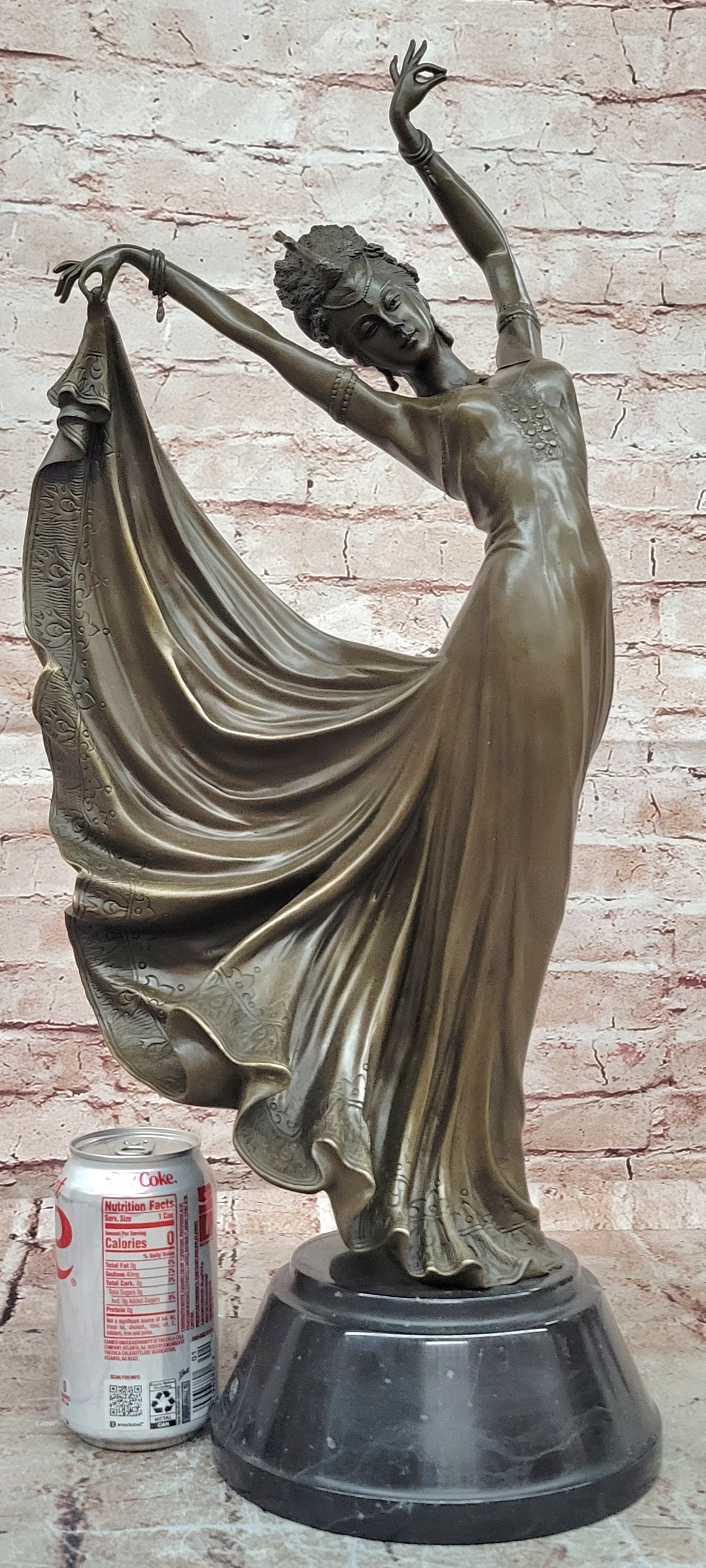 Modern Dance Sculpture Graceful Pretty Eastern Woman Bronze Sculpture Signed
