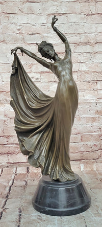 Modern Dance Sculpture Graceful Pretty Eastern Woman Bronze Sculpture Signed